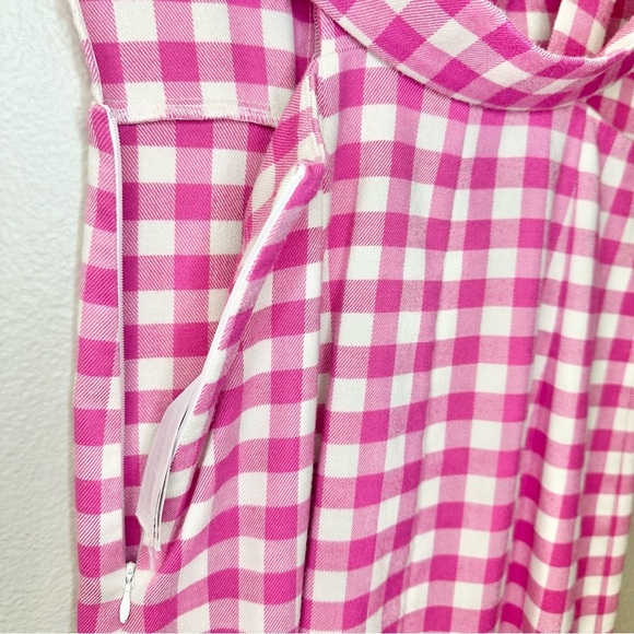 Finders Keepers Gingham Gigi Pink and White Midi Sheath Slit Dress Fuchsia Check - Picture 6 of 12